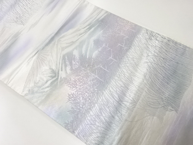 アンティーク　山並に樹木模様織出し袋帯（材料）